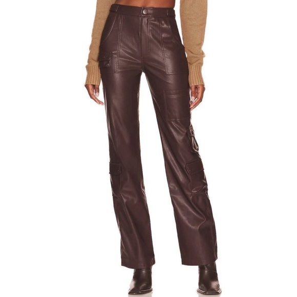 LPA Pants - LPA Germano Faux Leather Cargo Pant in Dark Chocolate SIZE XS